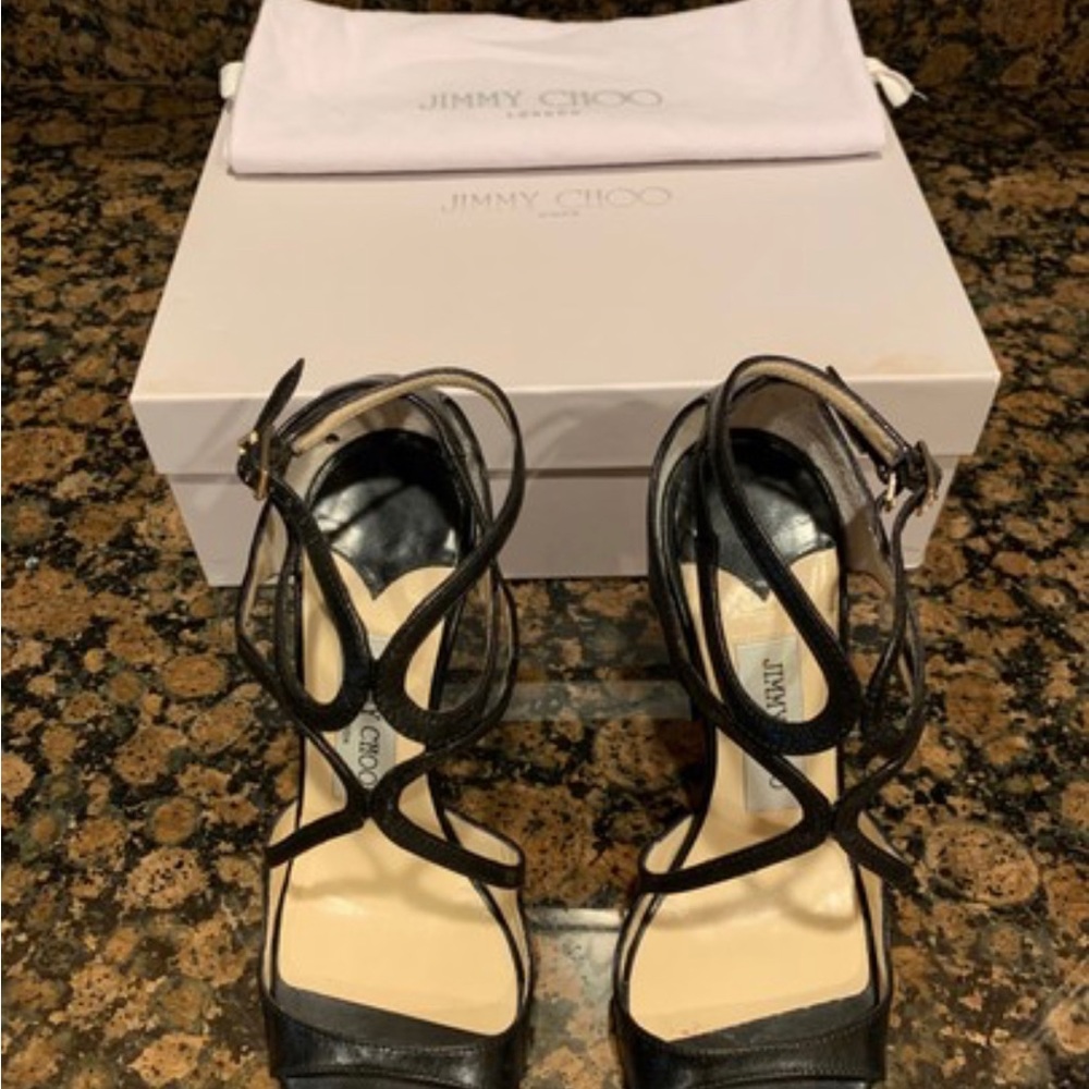 Jimmy Choo Black Lance signature kid leather and metallic sandals
